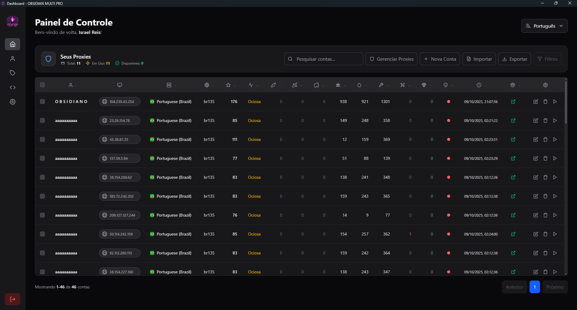 Painel do OBSIDIAN MULTI PRO